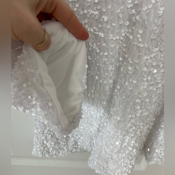 Short a line sequence dress lined black satin ribbon closure - Picture 6 of 11